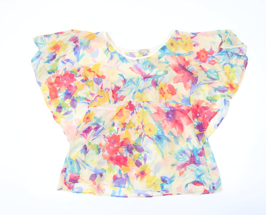 Soon Womens Multicoloured Floral Polyester Basic Blouse Size 16 Round Neck