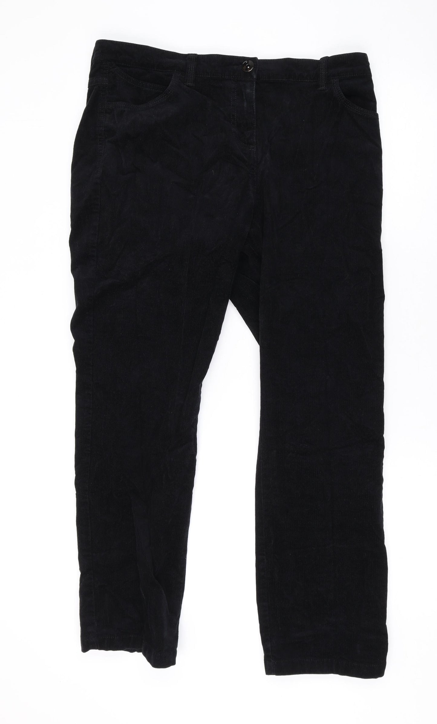 Marks and Spencer Womens Black Cotton Trousers Size 14 L27 in Regular Zip