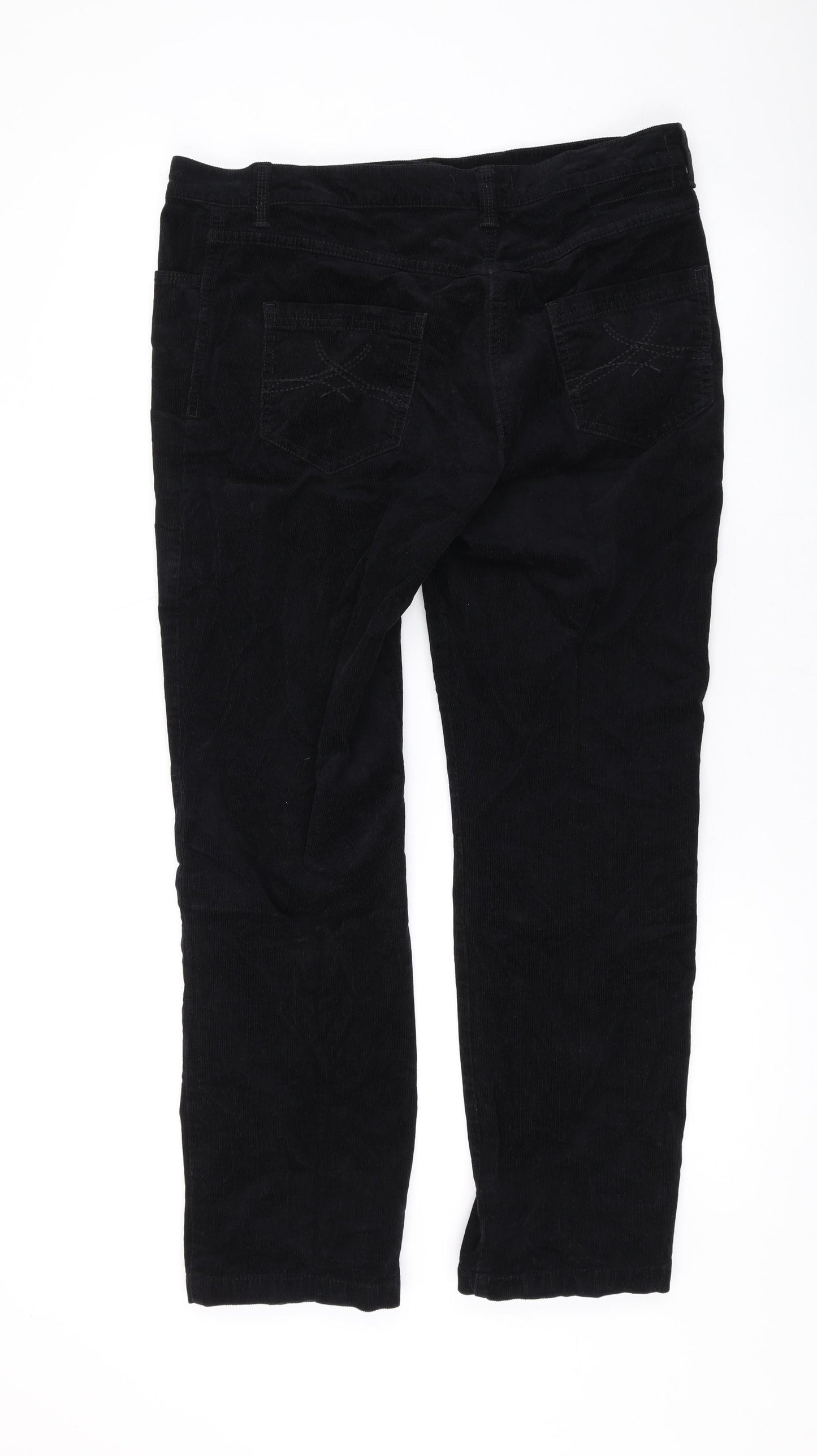 Marks and Spencer Womens Black Cotton Trousers Size 14 L27 in Regular Zip