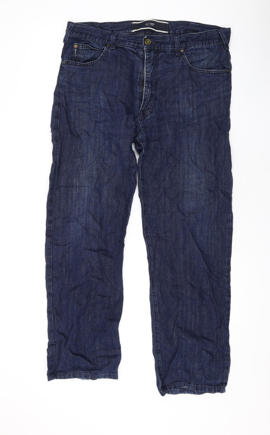 Armani Jeans Mens Blue Cotton Straight Jeans Size 36 in L28 in Regular Zip