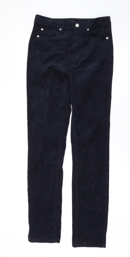 Marks and Spencer Womens Blue Cotton Trousers Size 10 L31 in Regular Zip