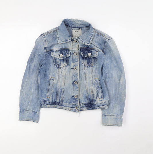 Denim & Co. Womens Blue Jacket Size 8 Button