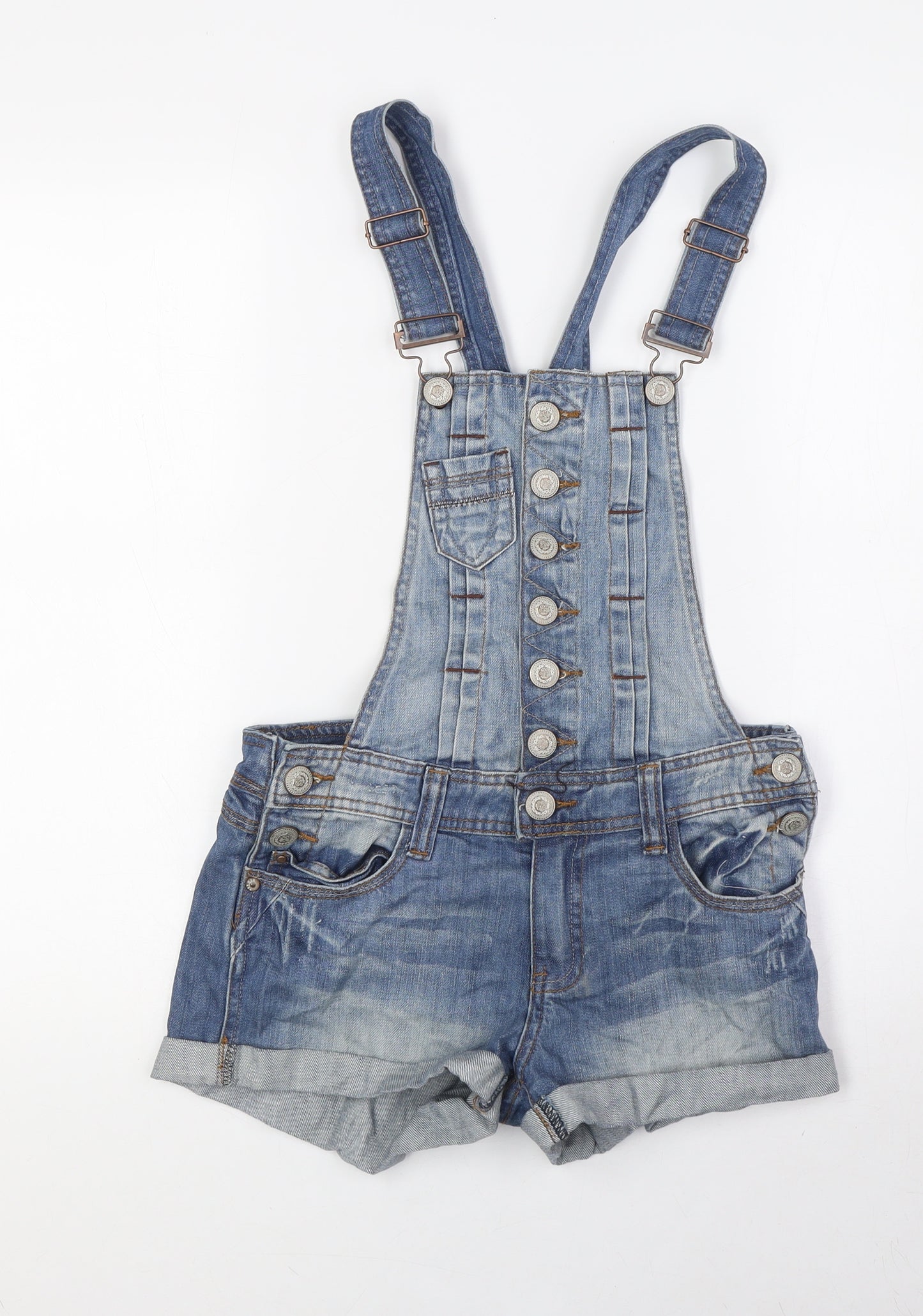 Yesyes Womens Blue 100% Cotton Dungaree One-Piece Size 8 Button