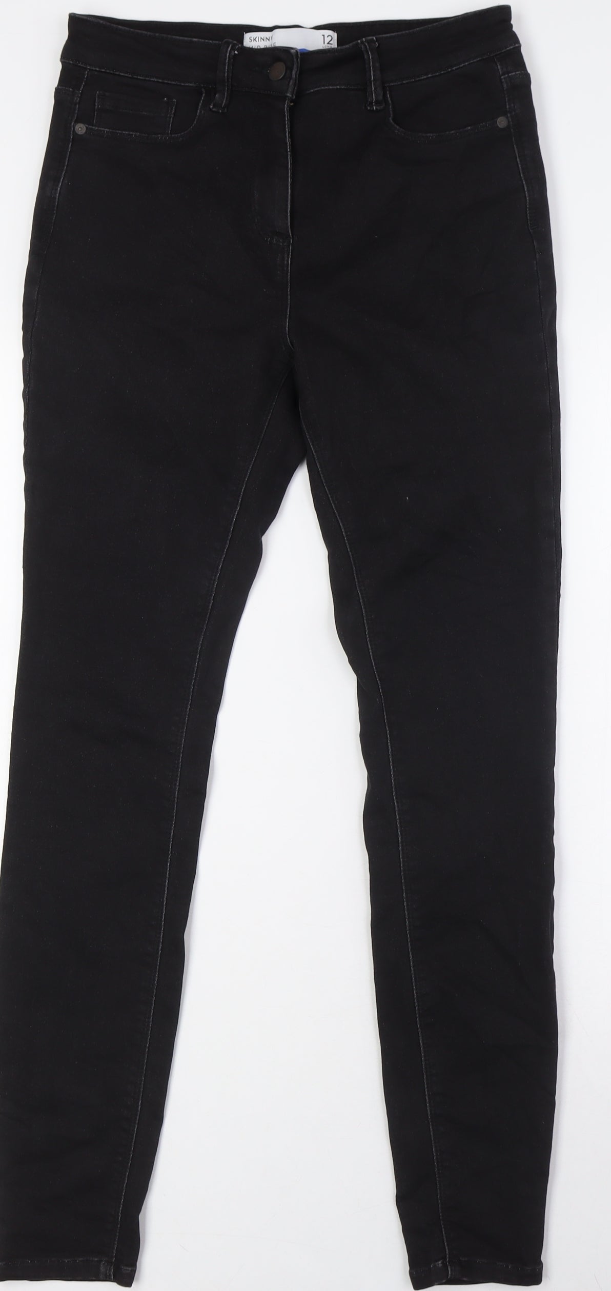 NEXT Womens Black Cotton Skinny Jeans Size 12 L31 in Regular Tie