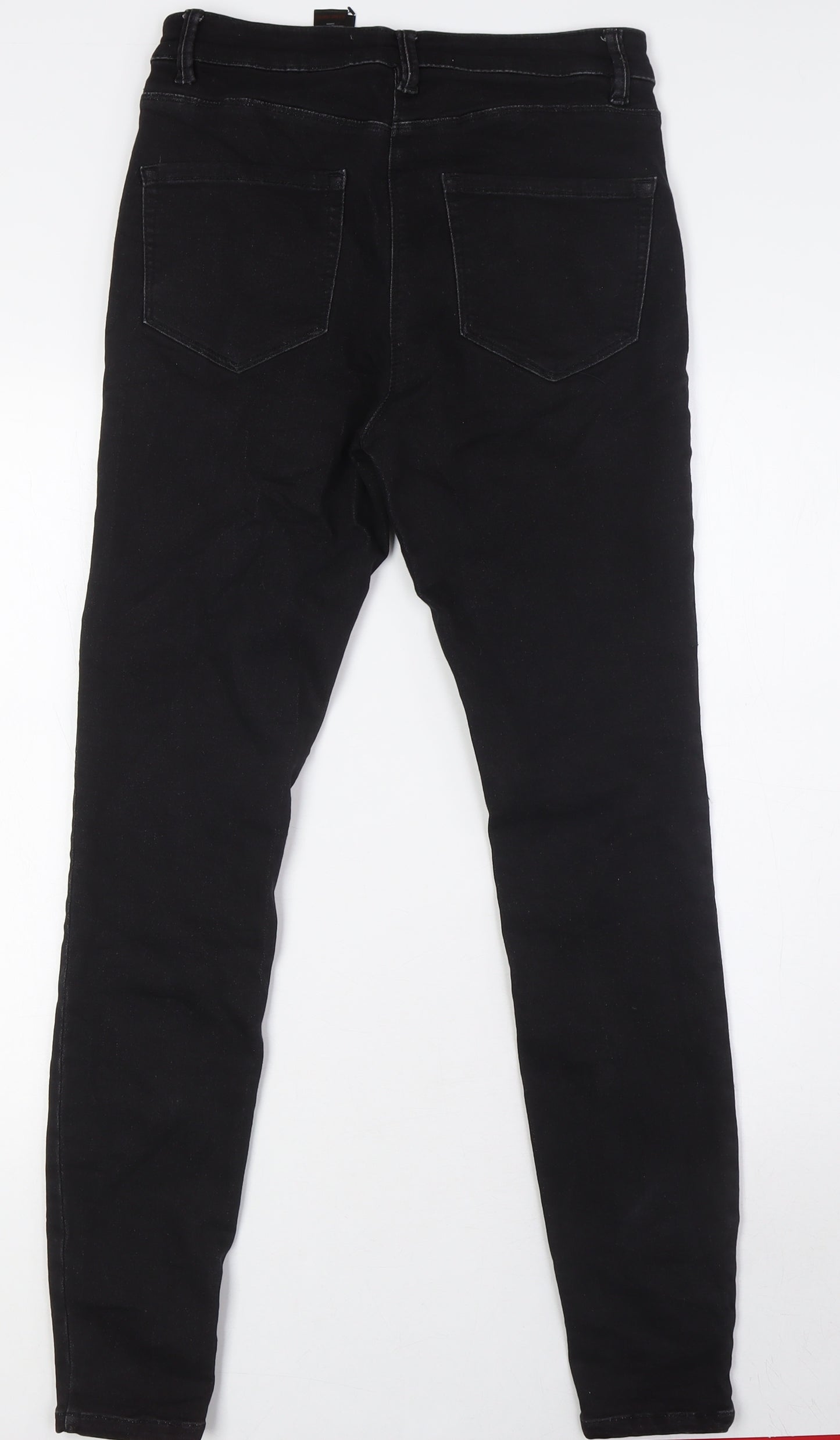 NEXT Womens Black Cotton Skinny Jeans Size 12 L31 in Regular Tie