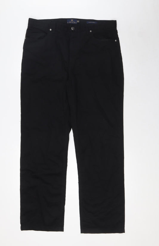 Marks and Spencer Mens Black Cotton Straight Jeans Size 36 in L31 in Regular Tie