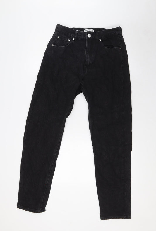 Pull&Bear Womens Black Cotton Straight Jeans Size 8 L30 in Regular Zip