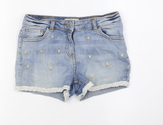 NEXT Girls Blue Cotton Bermuda Shorts Size 11 Years Regular Zip - Embroidery