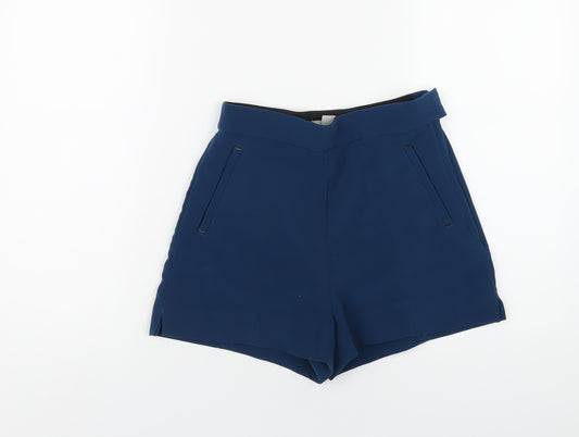 H&M Womens Blue Polyester Basic Shorts Size 8 Regular Zip