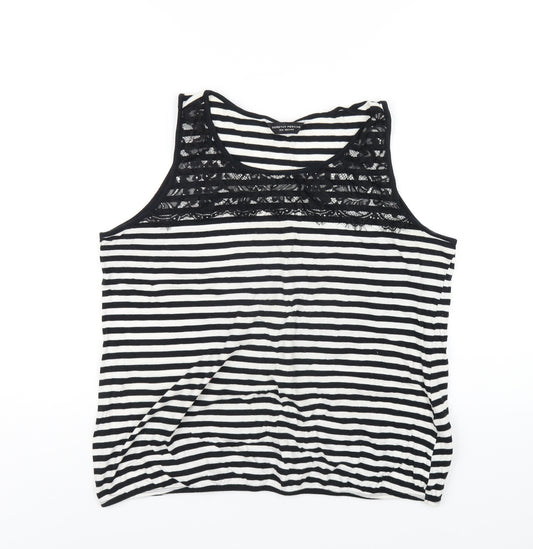 Dorothy Perkins Womens Black Striped Cotton Basic Tank Size 18 Round Neck