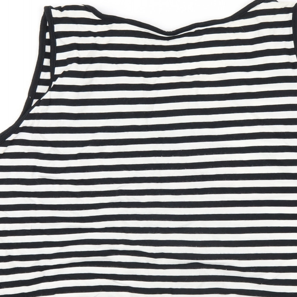 Dorothy Perkins Womens Black Striped Cotton Basic Tank Size 18 Round Neck