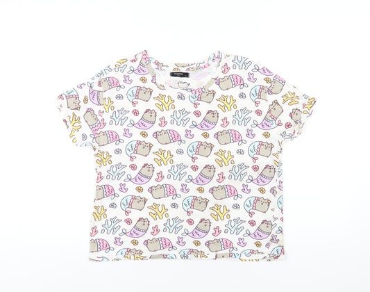 RESERVED Womens Multicoloured Geometric Cotton Basic T-Shirt Size M Round Neck - Pusheen