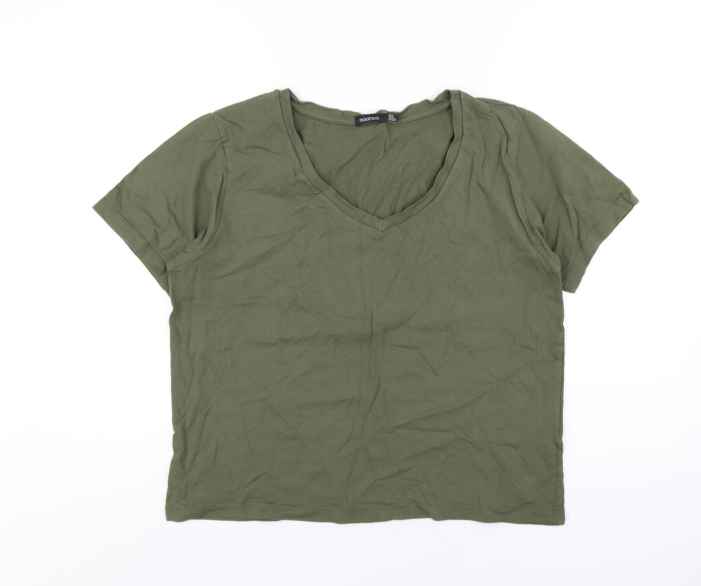 Boohoo Womens Green Cotton Basic T-Shirt Size 18 V-Neck