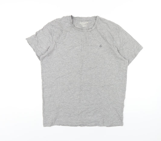 JACK & JONES Mens Grey Cotton T-Shirt Size L Round Neck