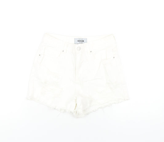 New Look Womens White Cotton Cut-Off Shorts Size 8 Regular Zip