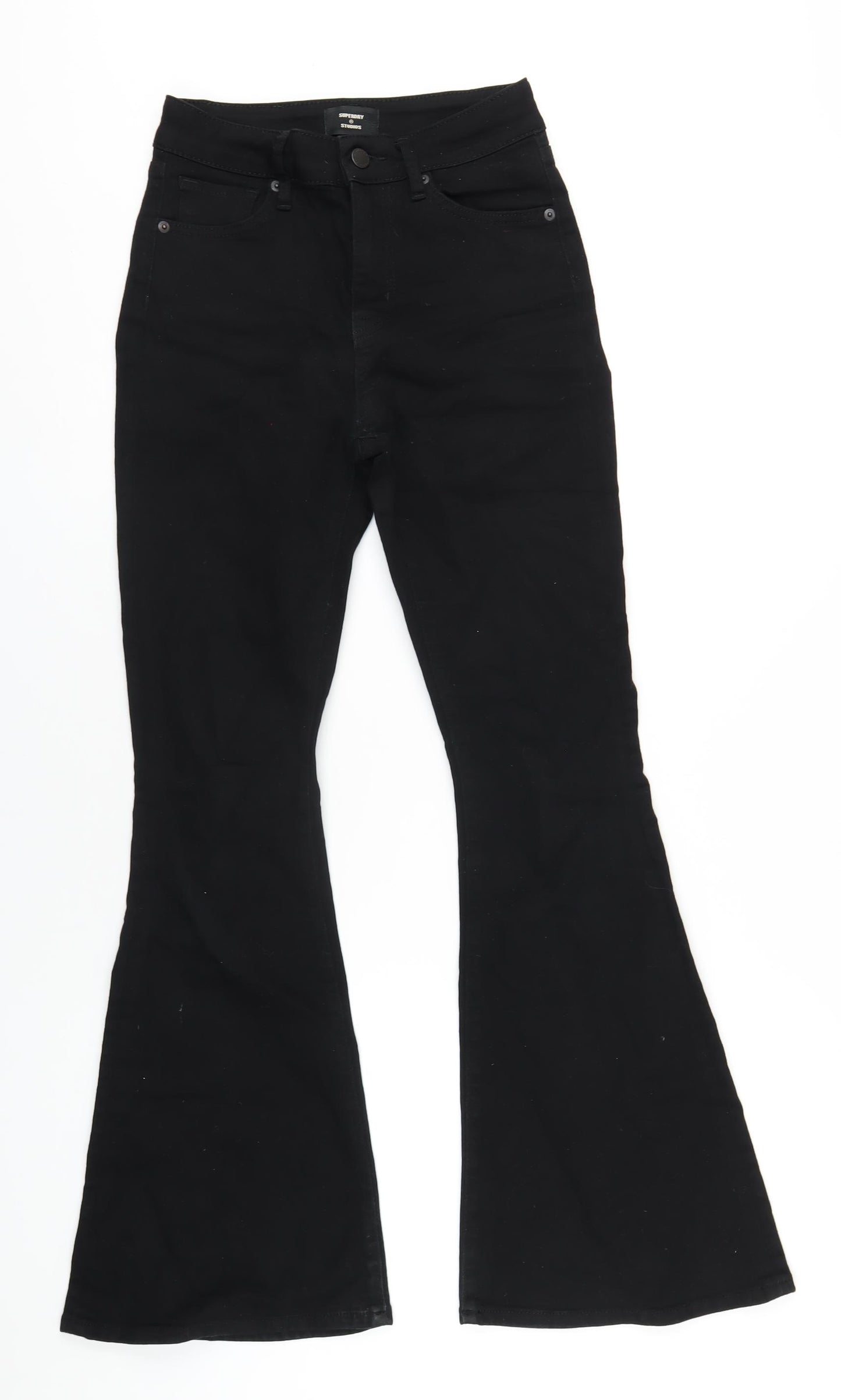 Superdry Womens Black Cotton Flared Jeans Size 26 in L31 in Regular Zip