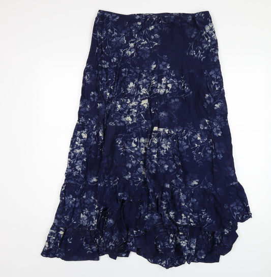 Per Una Womens Blue Floral Cotton A-Line Skirt Size 14