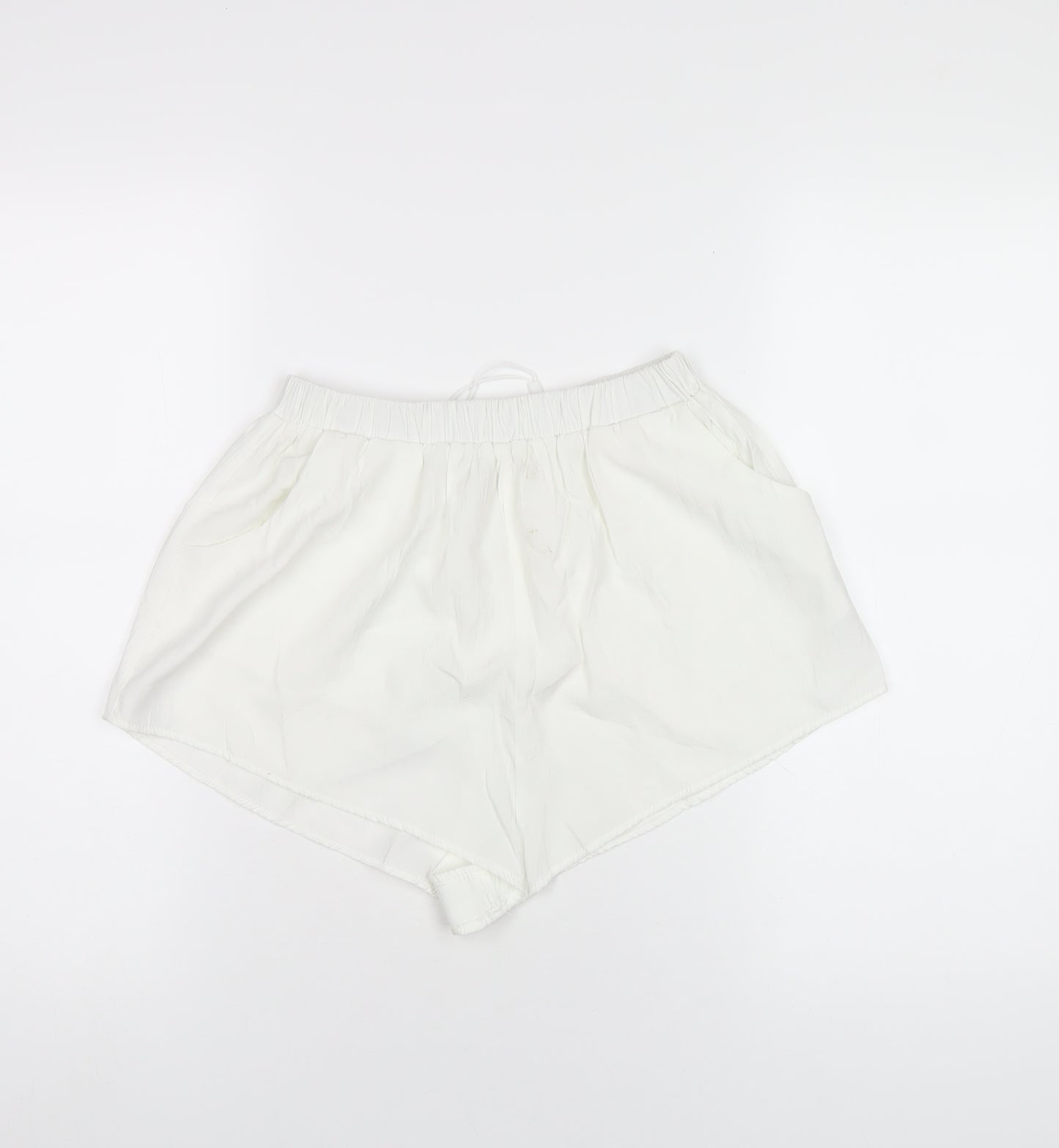 Bershka Womens White Polyester Basic Shorts Size S Regular Pull On