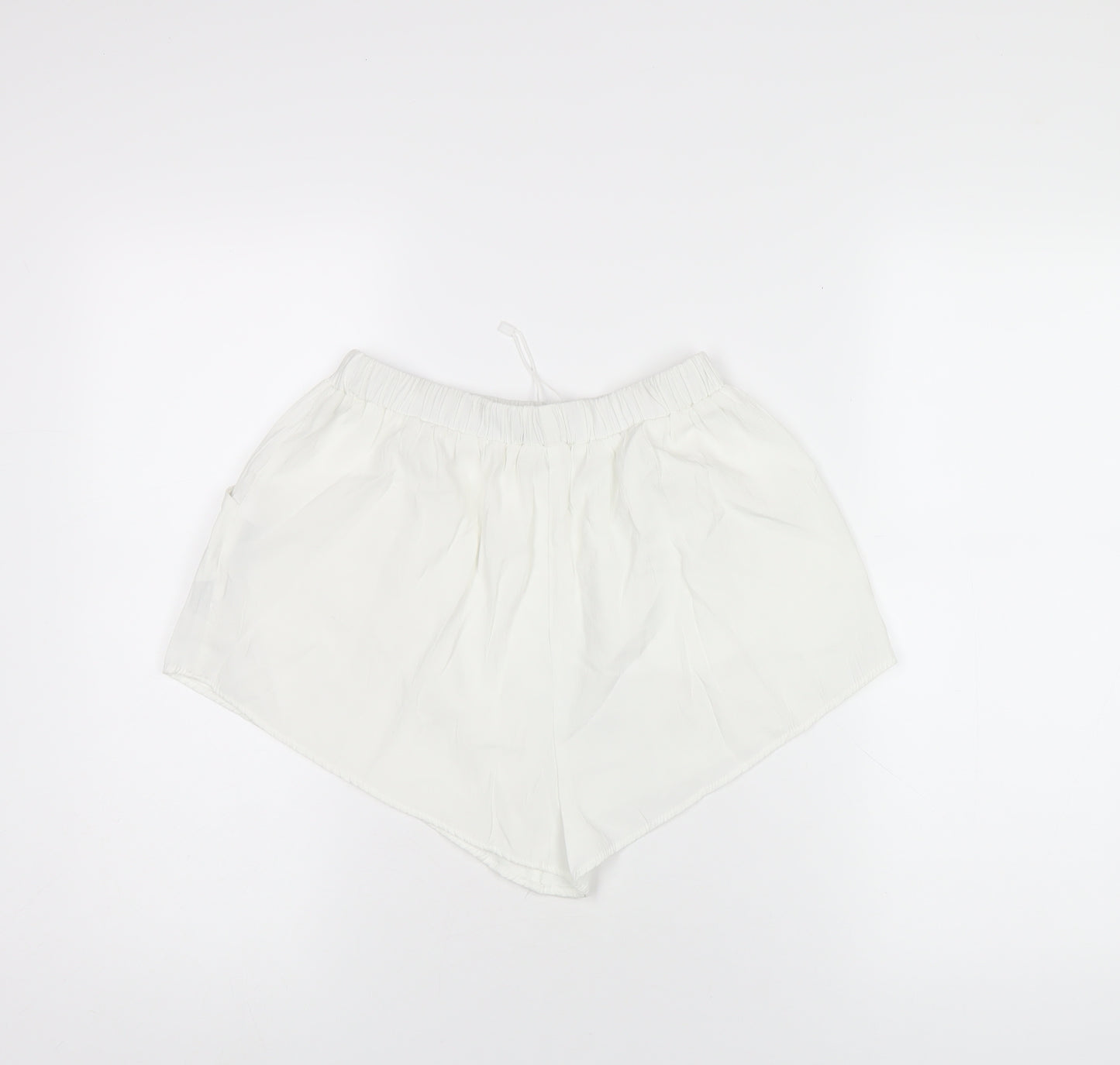 Bershka Womens White Polyester Basic Shorts Size S Regular Pull On