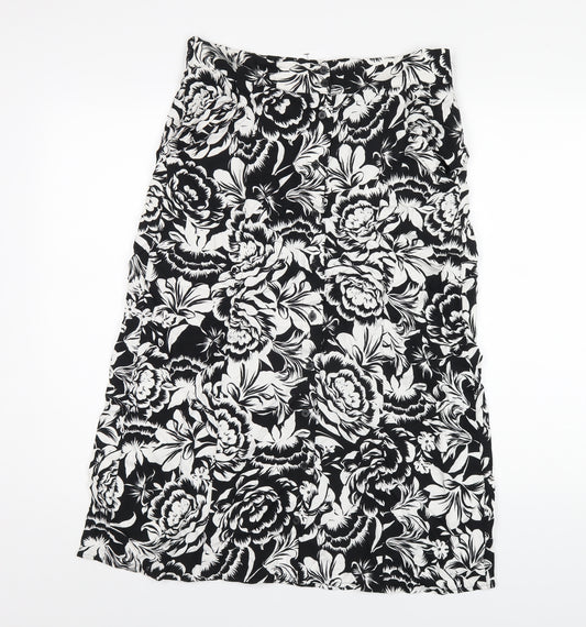 NEXT Womens Black Floral Viscose A-Line Skirt Size 12