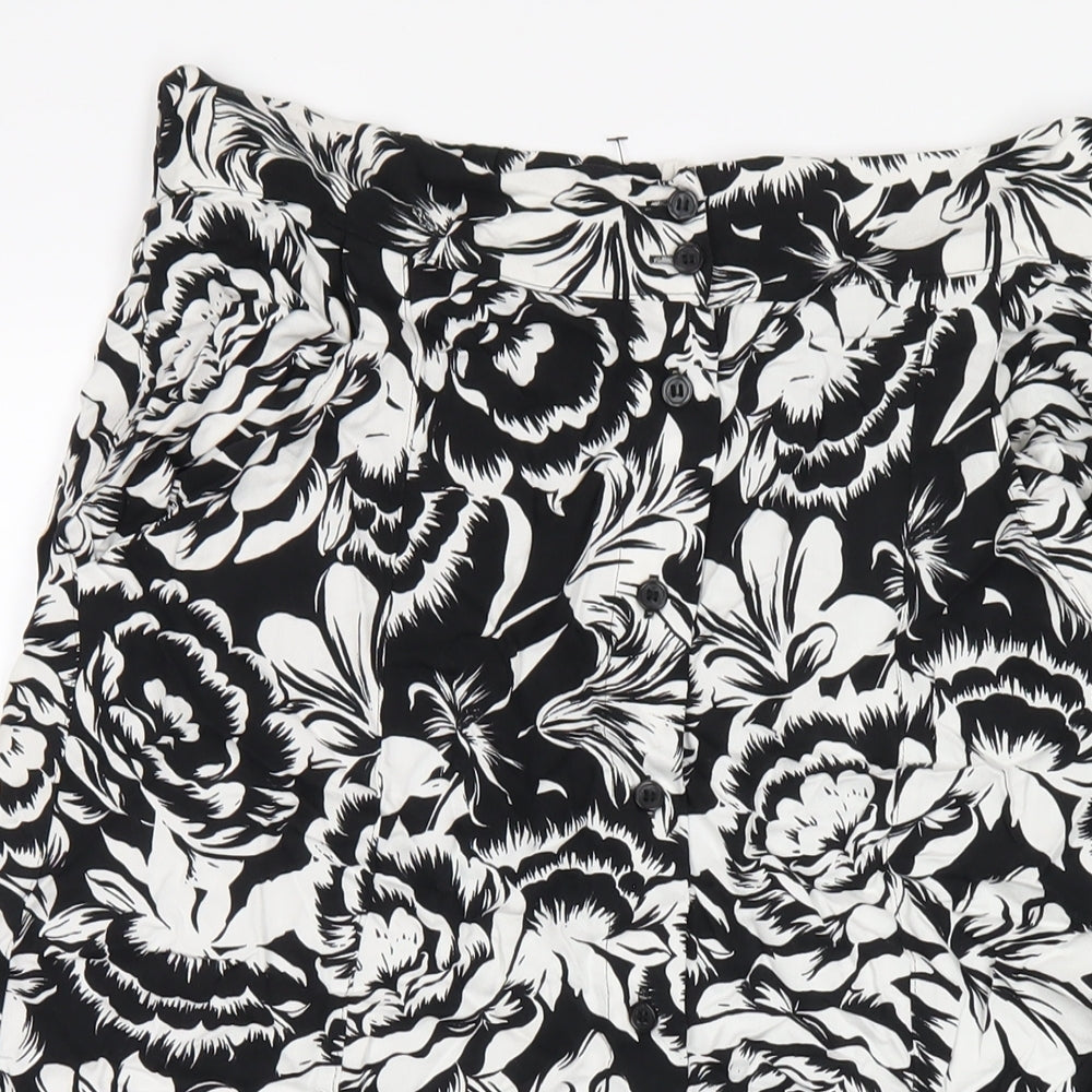 NEXT Womens Black Floral Viscose A-Line Skirt Size 12