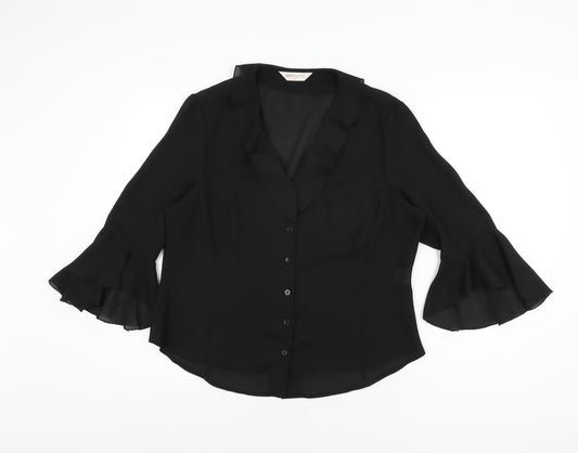 Bonmarché Womens Black Polyester Basic Button-Up Size 16 V-Neck