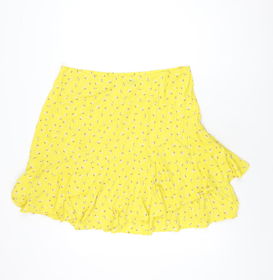 Marks and Spencer Womens Yellow Floral Viscose Mini Skirt Size 16