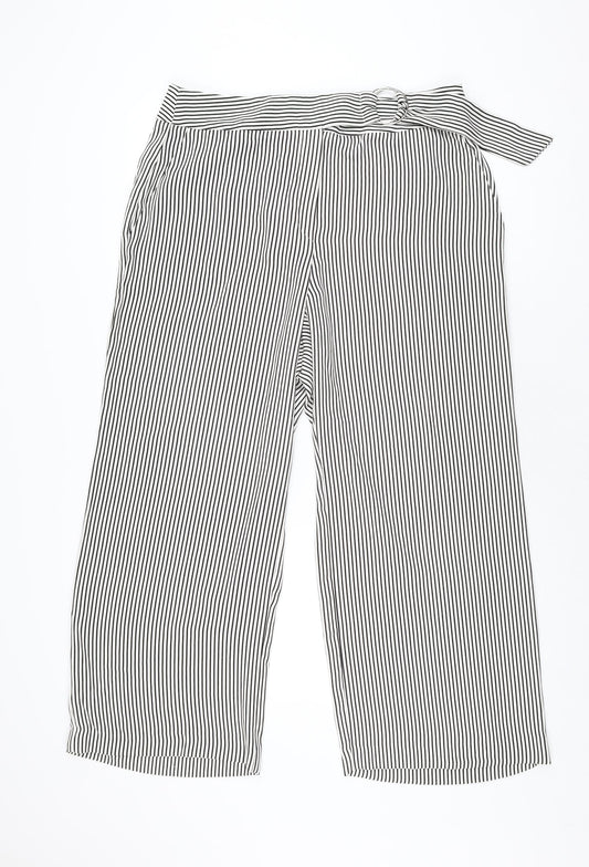 Mango Womens White Striped Polyester Trousers Size 16 L27 in Regular Zip