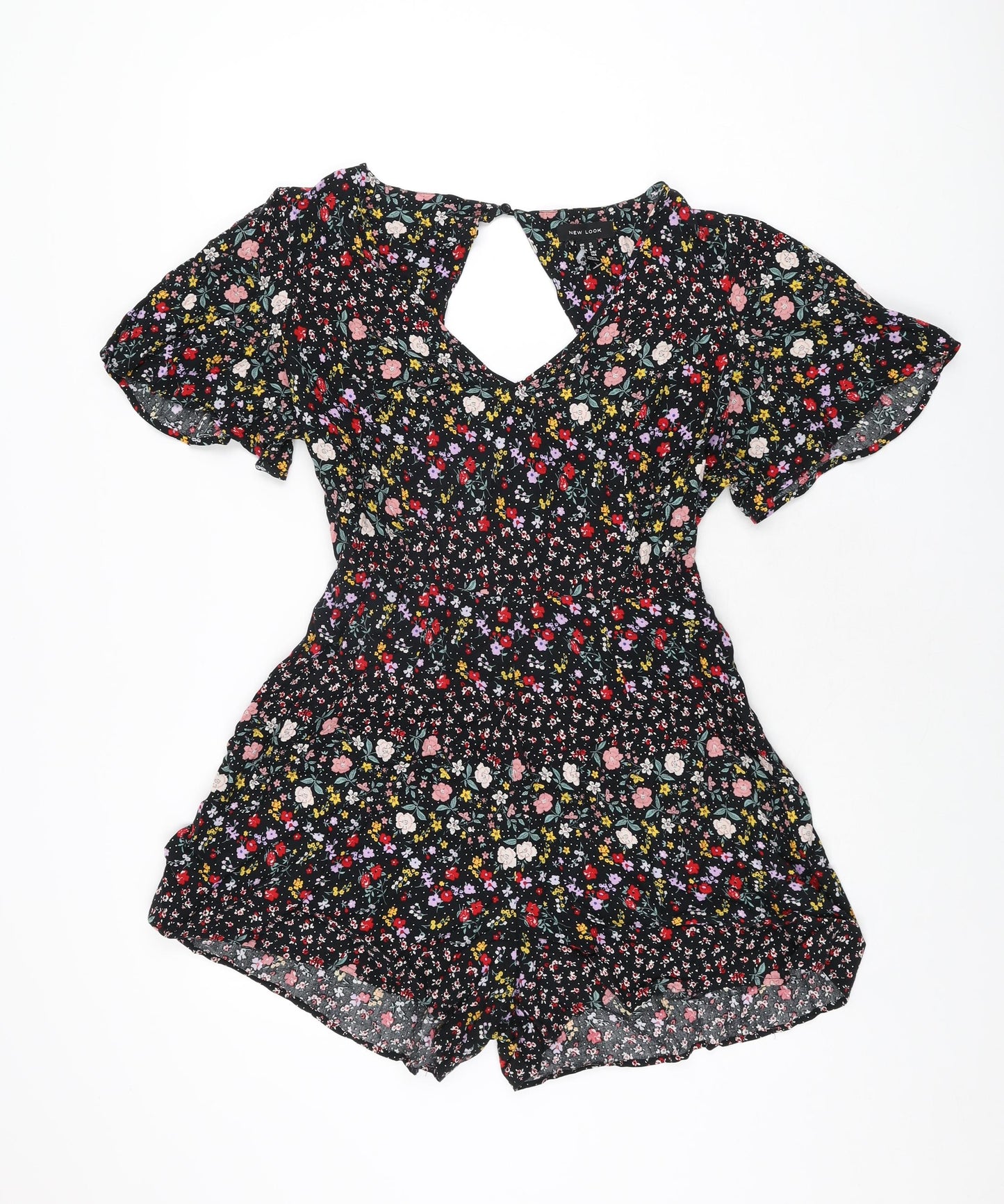 New Look Womens Black Floral Polyester Playsuit One-Piece Size 12 L3 in Zip