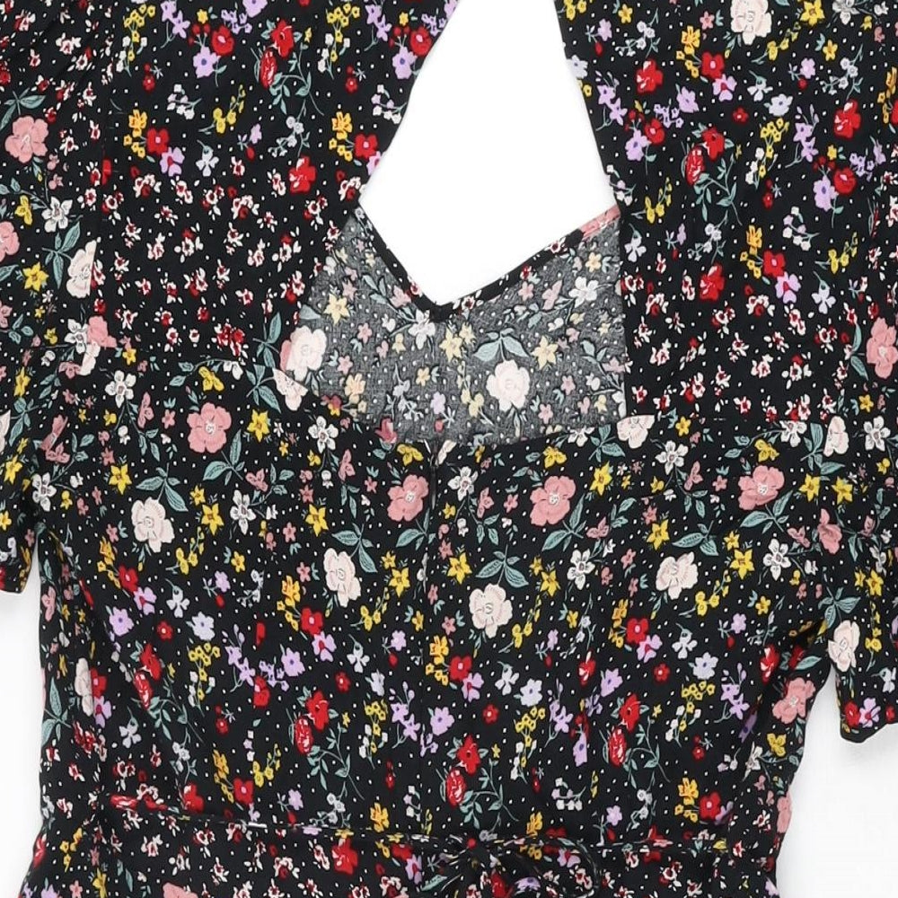 New Look Womens Black Floral Polyester Playsuit One-Piece Size 12 L3 in Zip