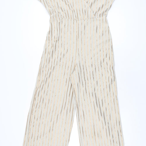 H&M Womens Beige Striped Polyester Jumpsuit One-Piece Size S L29 in Pullover