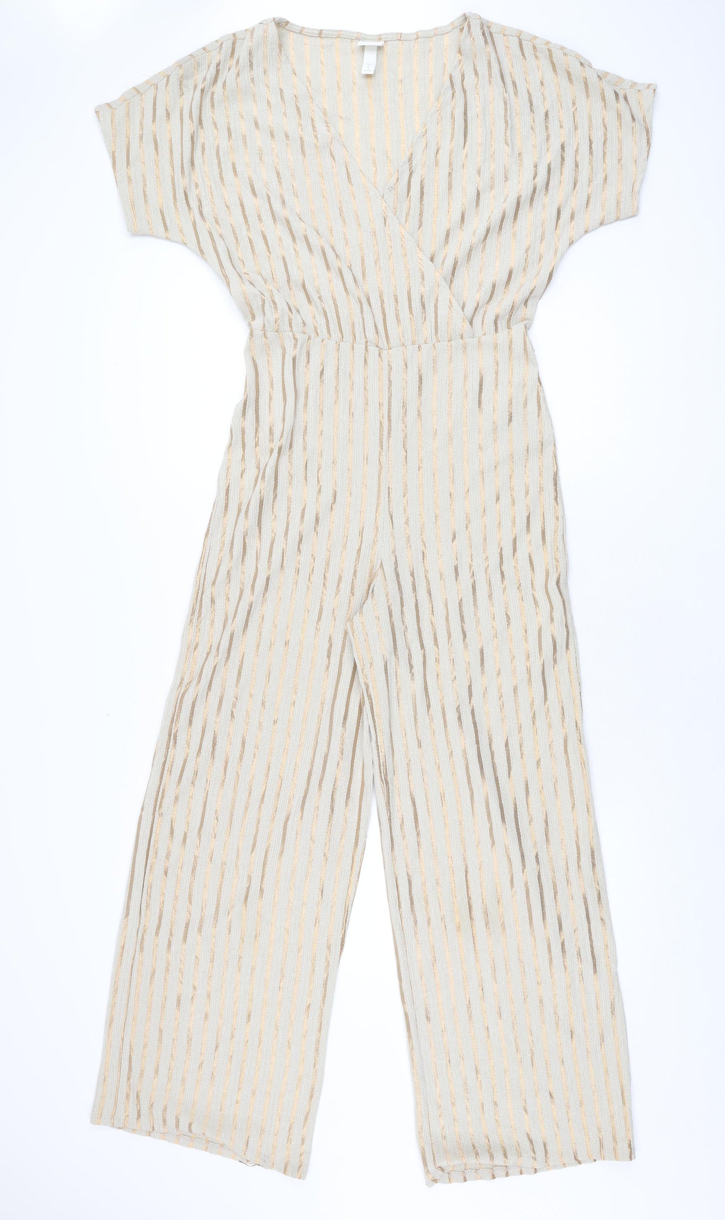 H&M Womens Beige Striped Polyester Jumpsuit One-Piece Size S L29 in Pullover