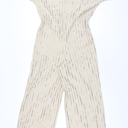 H&M Womens Beige Striped Polyester Jumpsuit One-Piece Size S L29 in Pullover