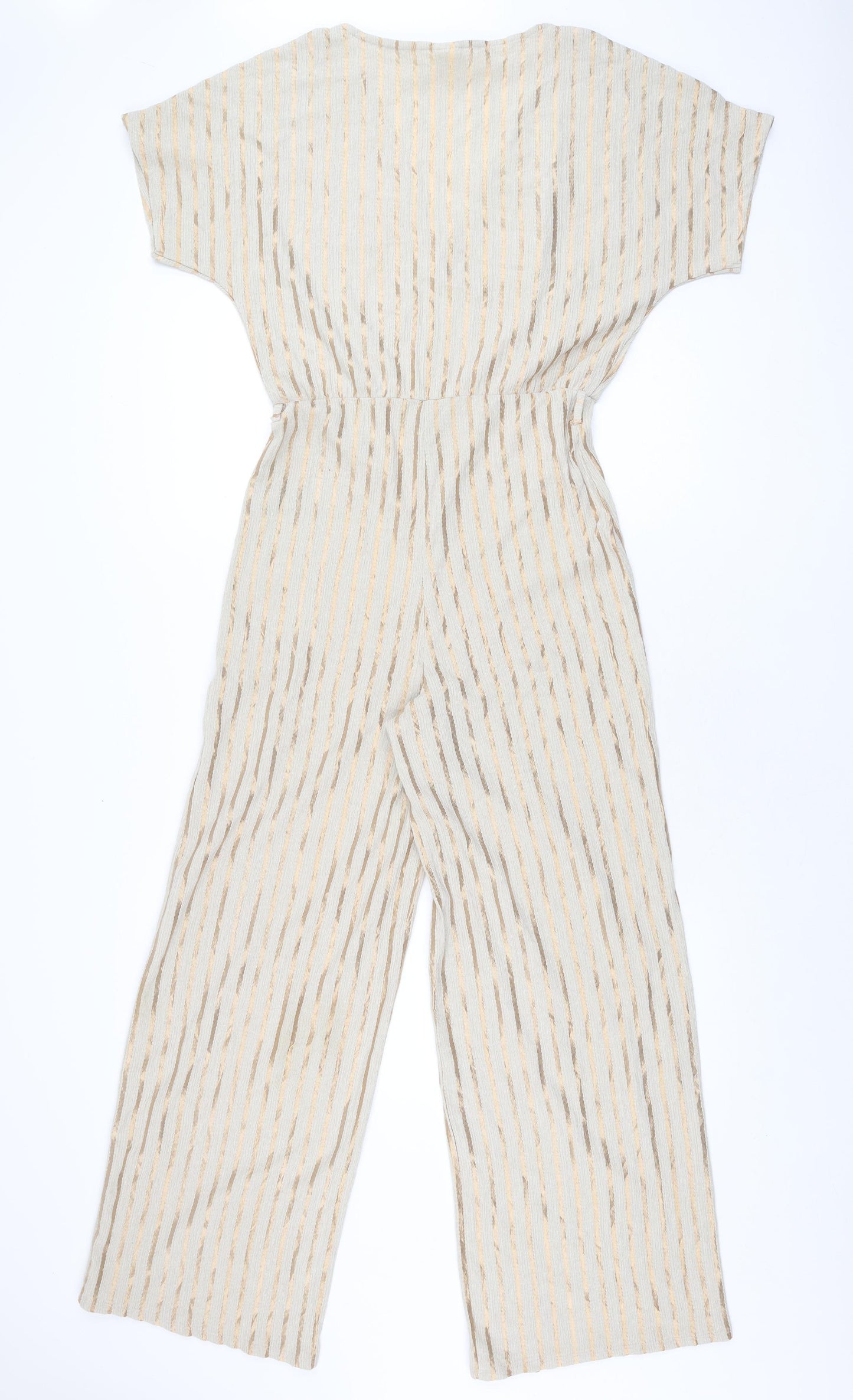 H&M Womens Beige Striped Polyester Jumpsuit One-Piece Size S L29 in Pullover