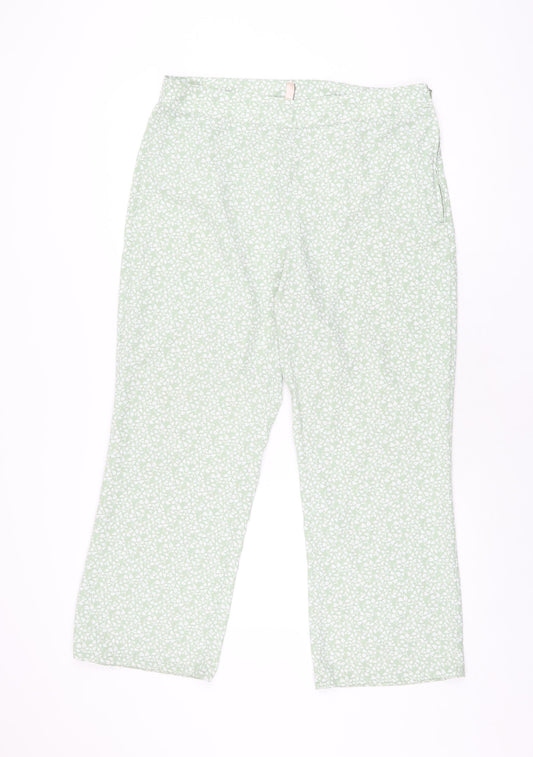 H&M Womens Green Floral Polyester Trousers Size 16 L26 in Regular Zip