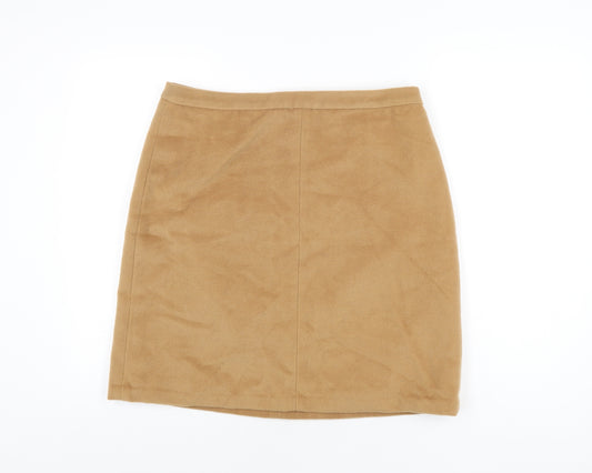 Marks and Spencer Womens Beige Polyester A-Line Skirt Size 14 Zip