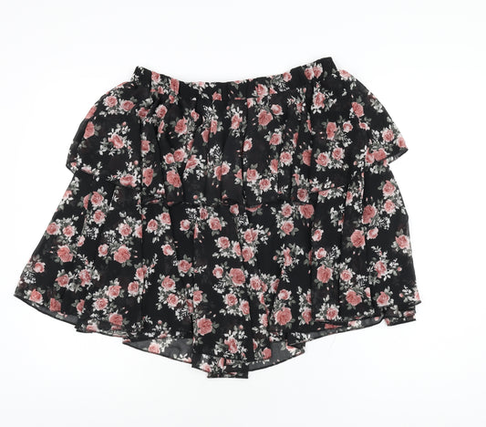 In the Style Womens Black Floral Polyester Mini Skirt Size 18