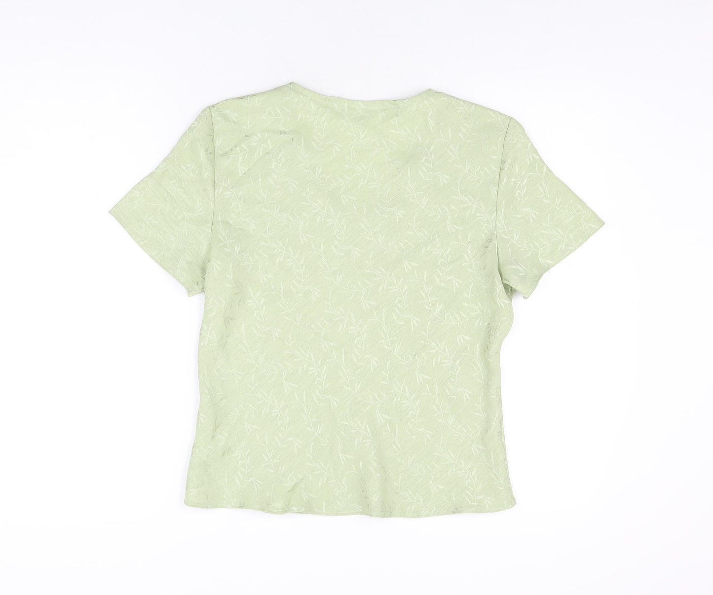 OPUS Womens Green Geometric Polyester Basic T-Shirt Size 12 V-Neck