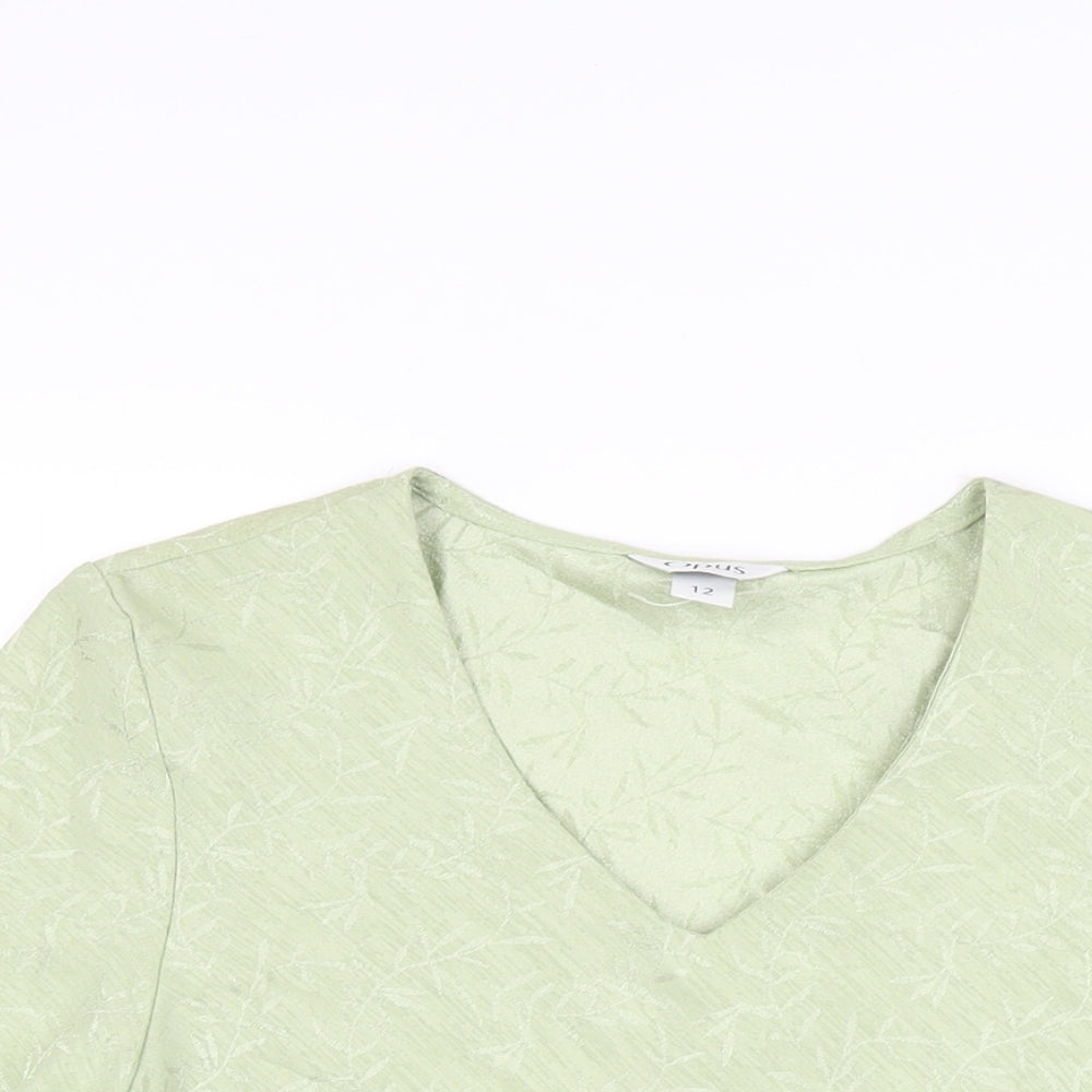 OPUS Womens Green Geometric Polyester Basic T-Shirt Size 12 V-Neck