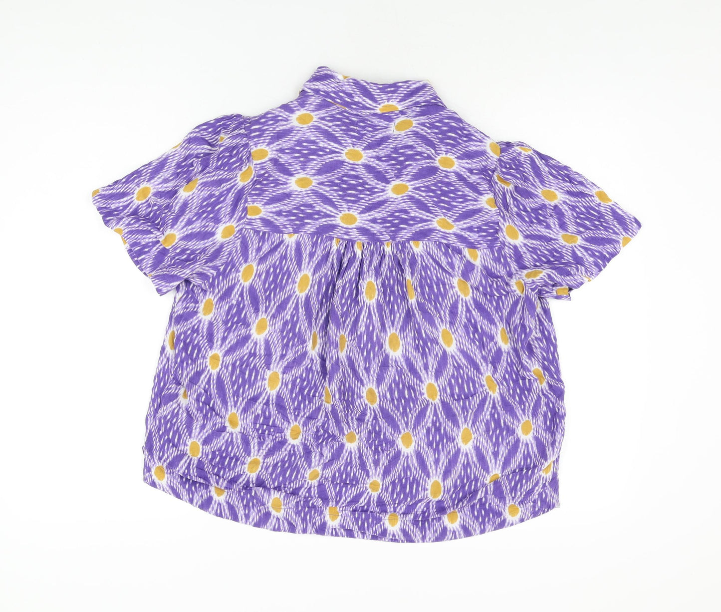 Stella Forest Womens Purple Geometric Viscose Basic T-Shirt Size 12 Collared