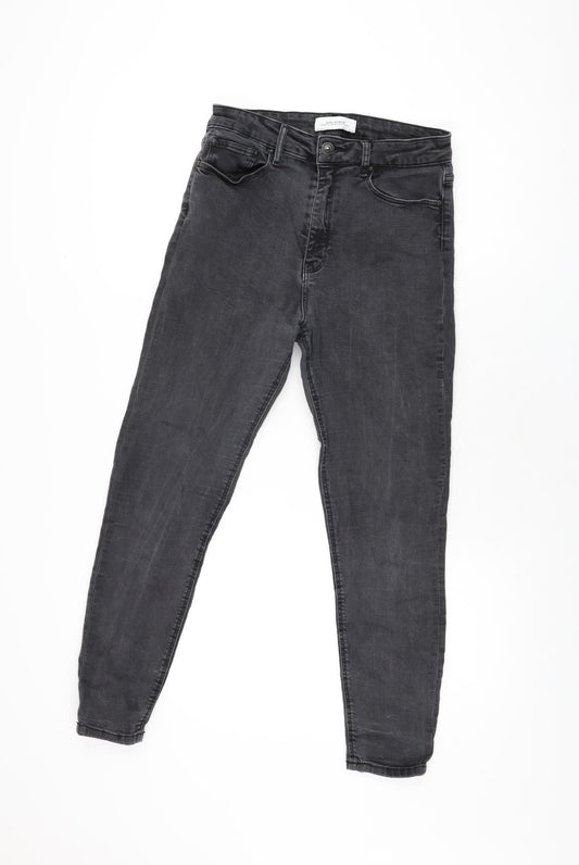 Zara Womens Black Cotton Skinny Jeans Size 12 L25.5 in Regular Zip