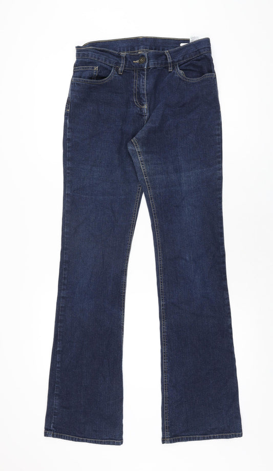 Marks and Spencer Womens Blue Cotton Flared Jeans Size 10 L32 in Regular Zip