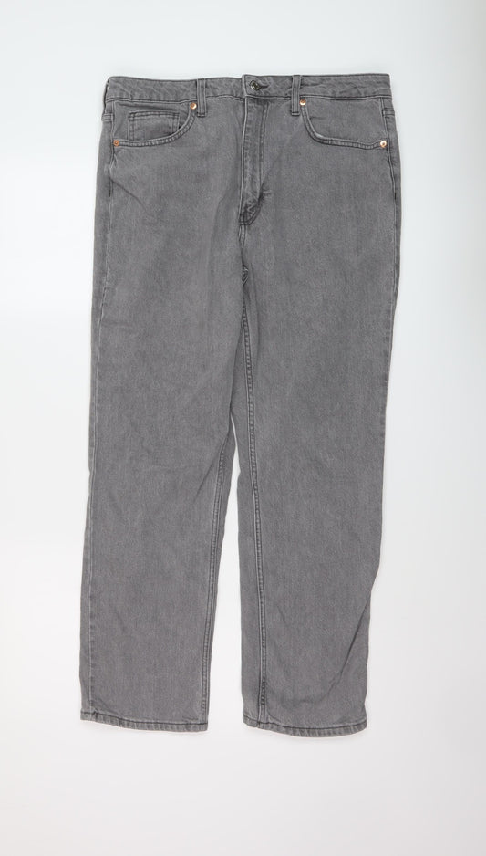 H&M Mens Grey Cotton Straight Jeans Size 32 in L27 in Regular Button - Vintage