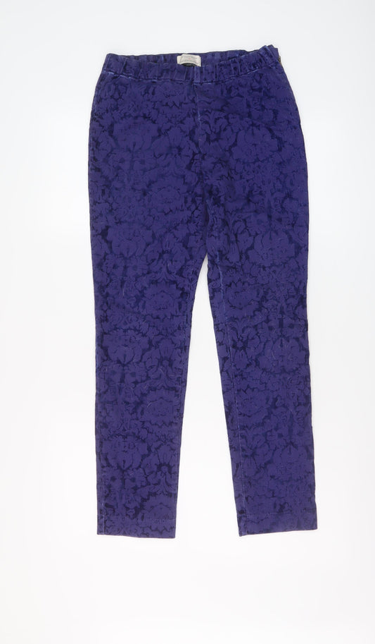 Anthropologie Womens Blue Floral Viscose Trousers Size 6 L27 in Regular Zip