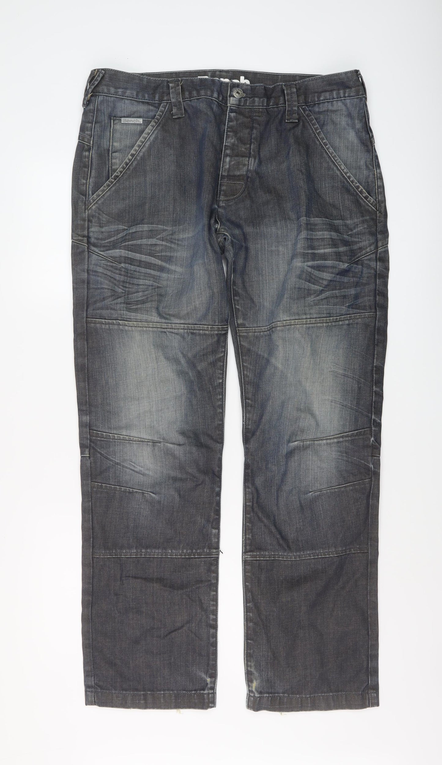 Bench Mens Blue Cotton Straight Jeans Size 36 in L31 in Regular Button