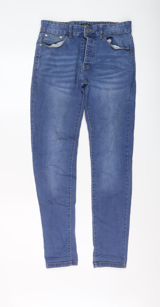 Boohoo Mens Blue Cotton Skinny Jeans Size 32 in L29 in Regular Button