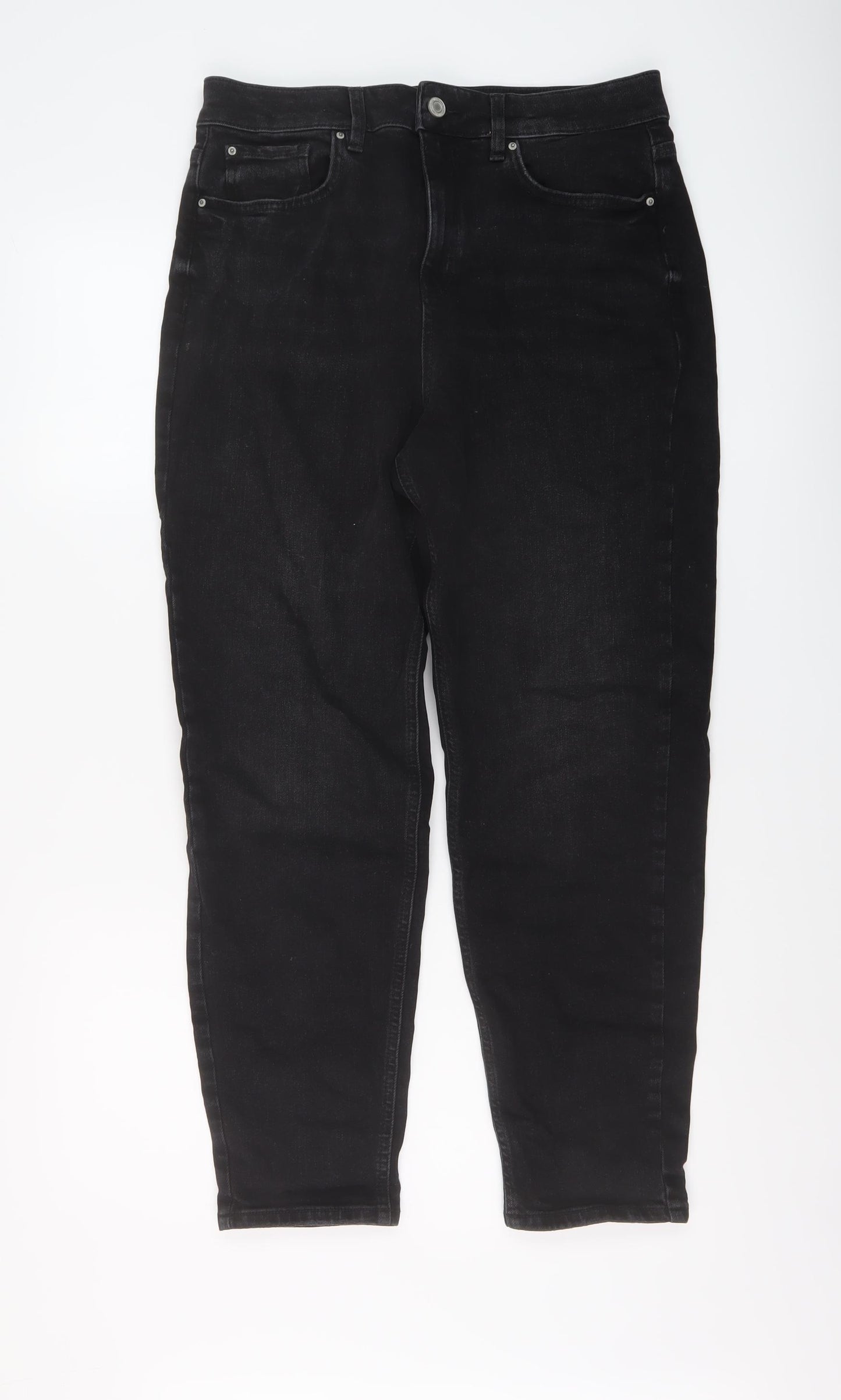 Marks and Spencer Womens Black Cotton Mom Jeans Size 12 L26 in Regular Button