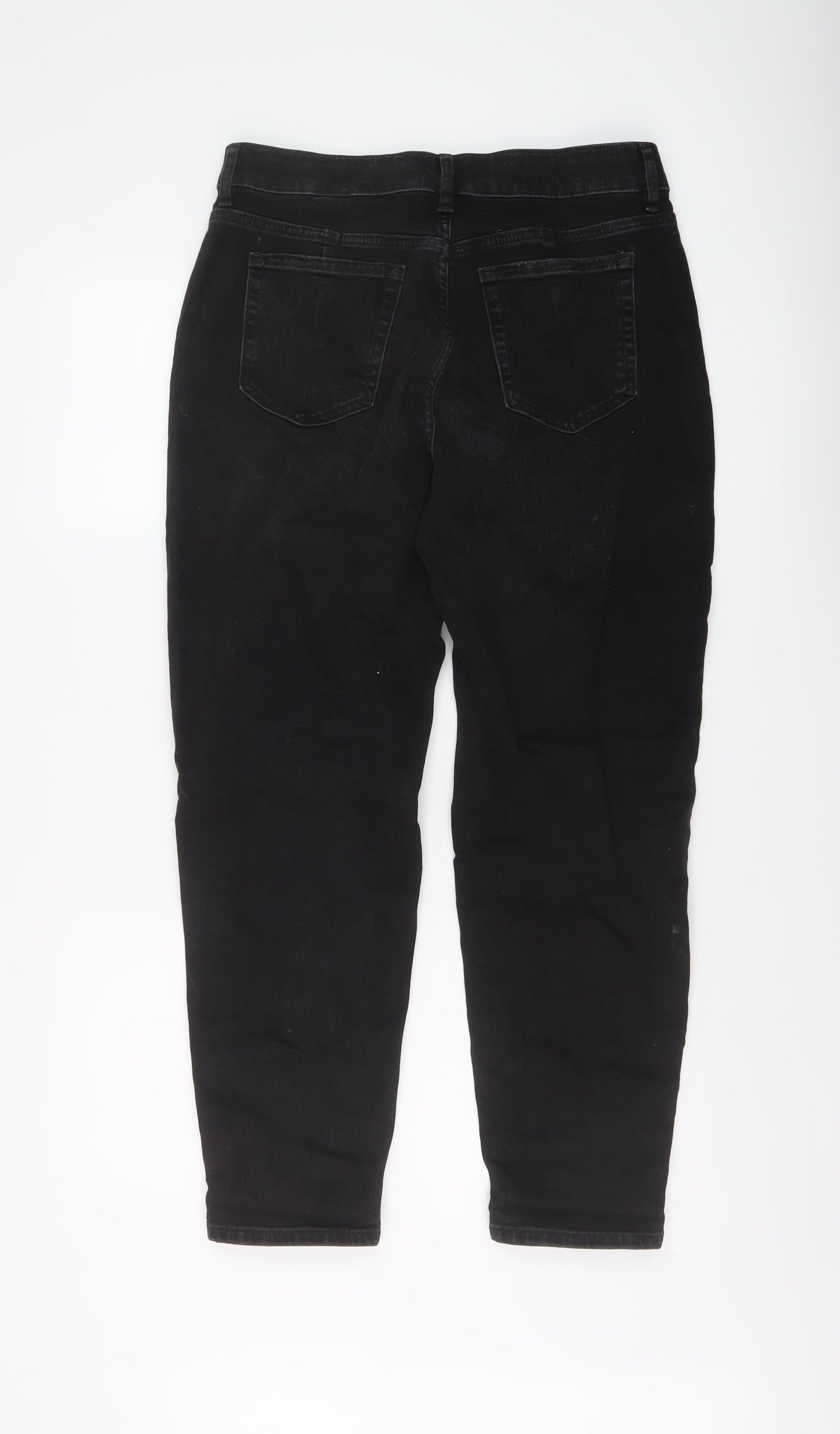 Marks and Spencer Womens Black Cotton Mom Jeans Size 12 L26 in Regular Button