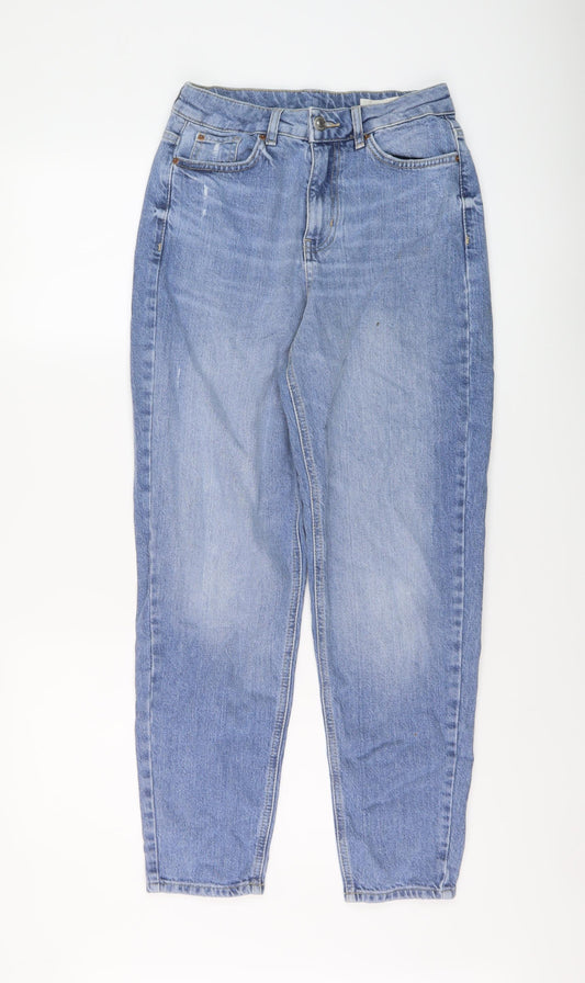 Marks and Spencer Womens Blue Cotton Mom Jeans Size 8 L27 in Regular Button