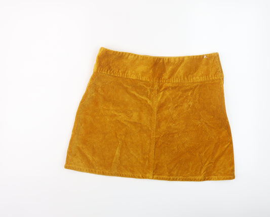 Monki Womens Yellow Cotton Mini Skirt Size 12 Zip